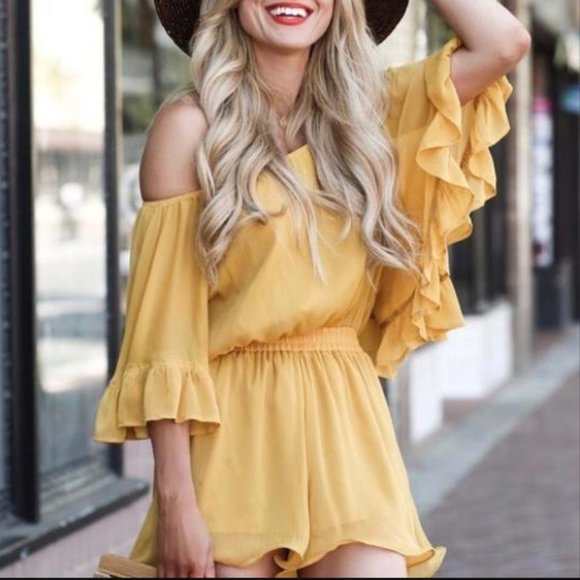 Endless Rose Pants - Endless Rose Honey Yellow Ruffled Sleeve Romper